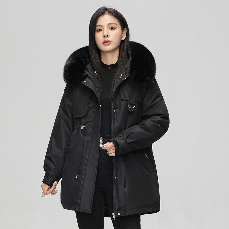 Women’s Parka Jacket – Oversized Fit – Faux Fur Hood – Water Resistant – Mid Length