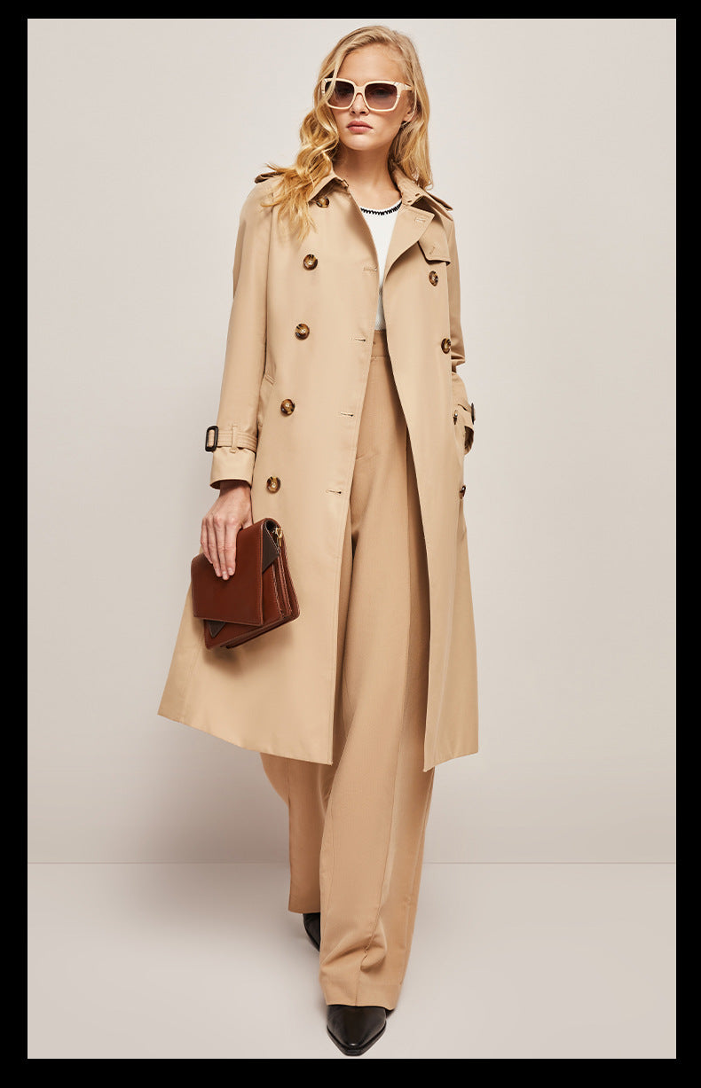 Women's waist-cinched windbreaker trench coat