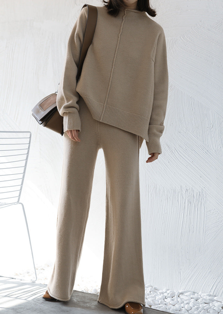 Women’s Two-Piece Knit Set – Relaxed Fit Sweater – Wide Leg Pants – Soft Wool Texture