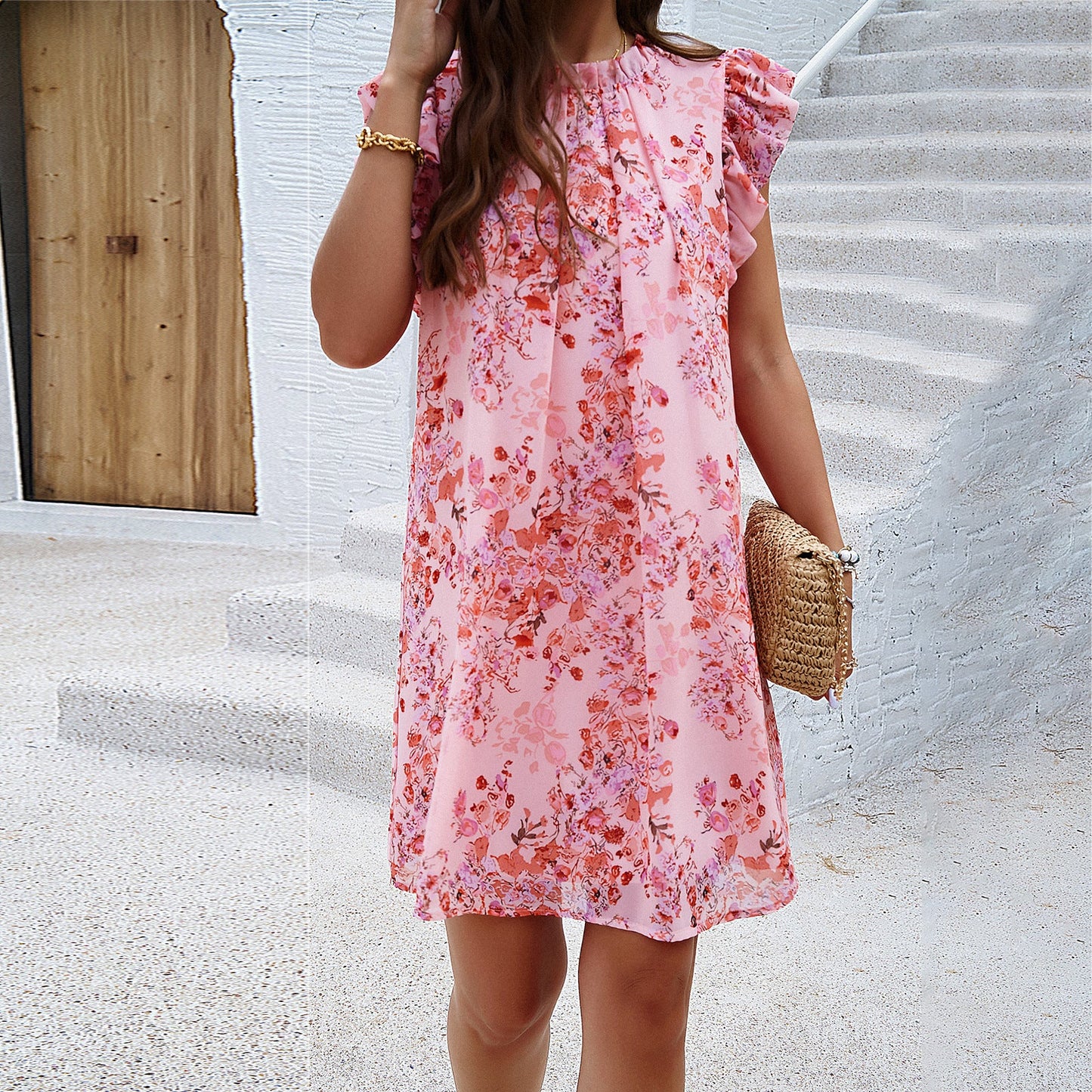 Women’s Sleeveless Dress – A-Line Fit – Floral Print – Lightweight Breathable Fabric