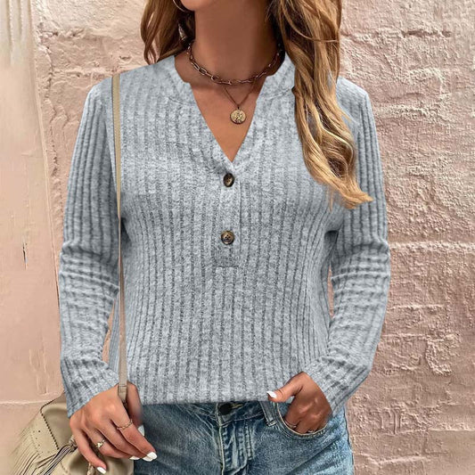 Ribbed Knit Button Down V-Neck Sweater