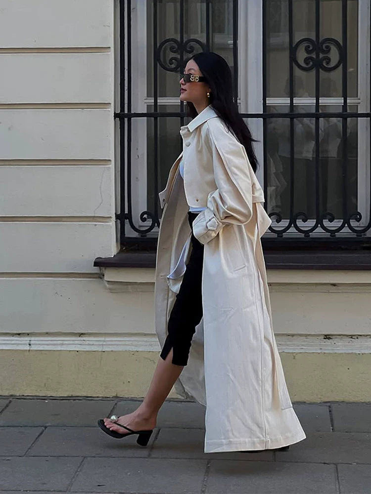 Women’s Trench Coat – Oversized Fit – Cotton – Belted Waist – Full Length – Seamless Front