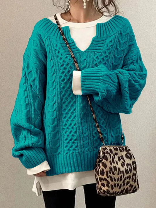 Wool Blend Oversized Cable Knit Sweater
