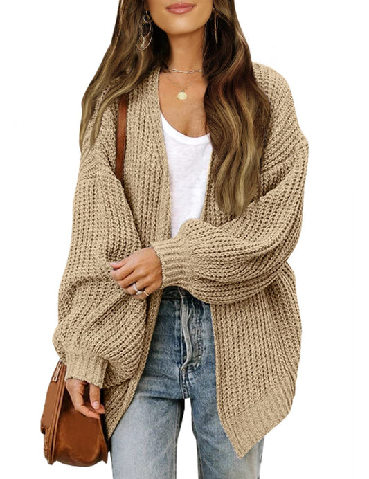 Balloon Sleeve Open-Front Cardigan