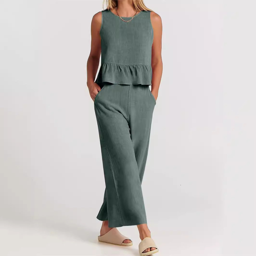 Nakimera - ruffle hem top & wide leg pants