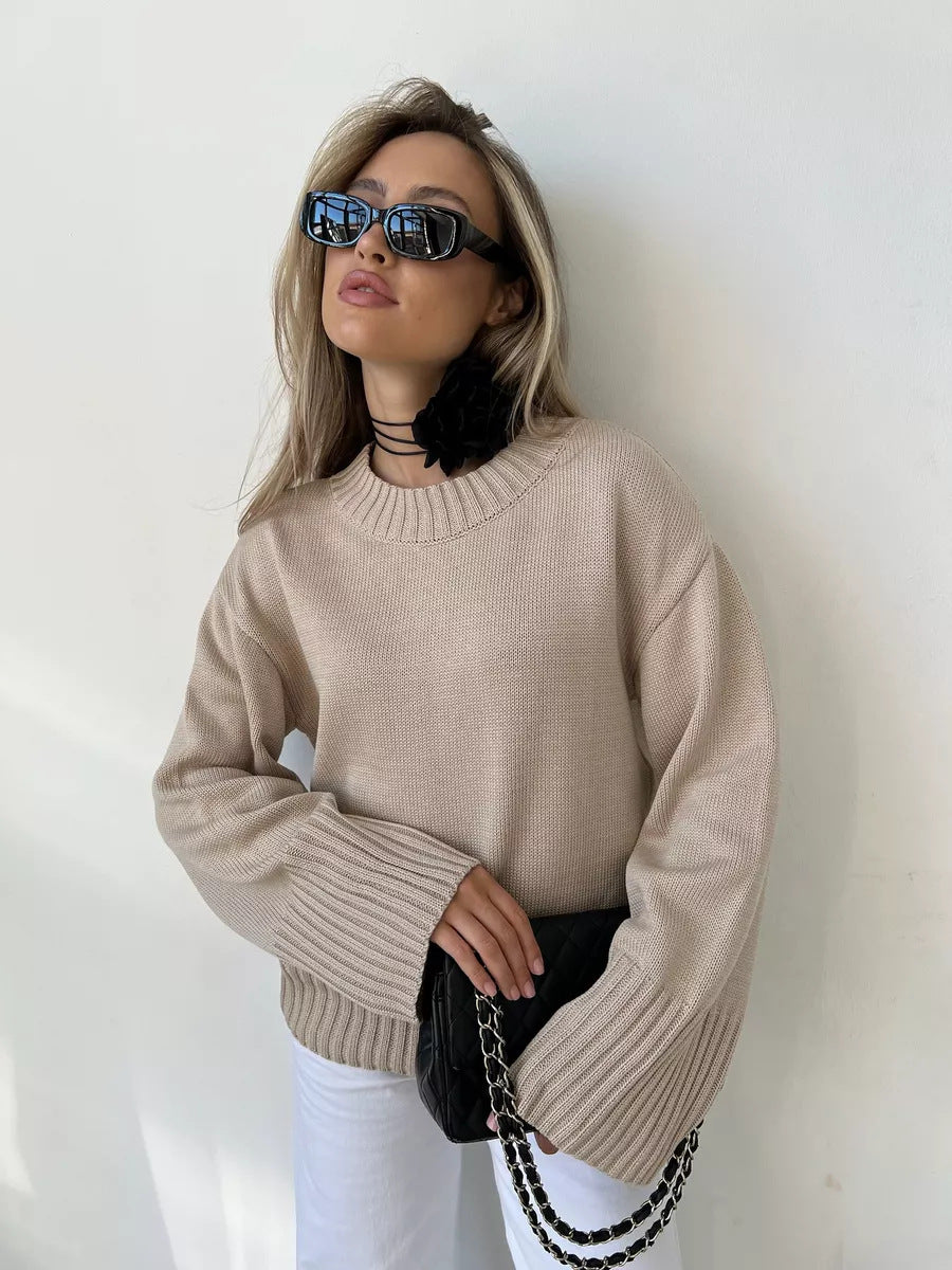 Women's loose round neck knit sweater