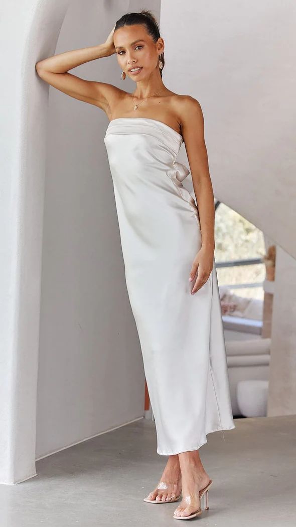 Women’s Strapless Maxi Dress – Satin Floral Print – Fitted Formal Evening Gown