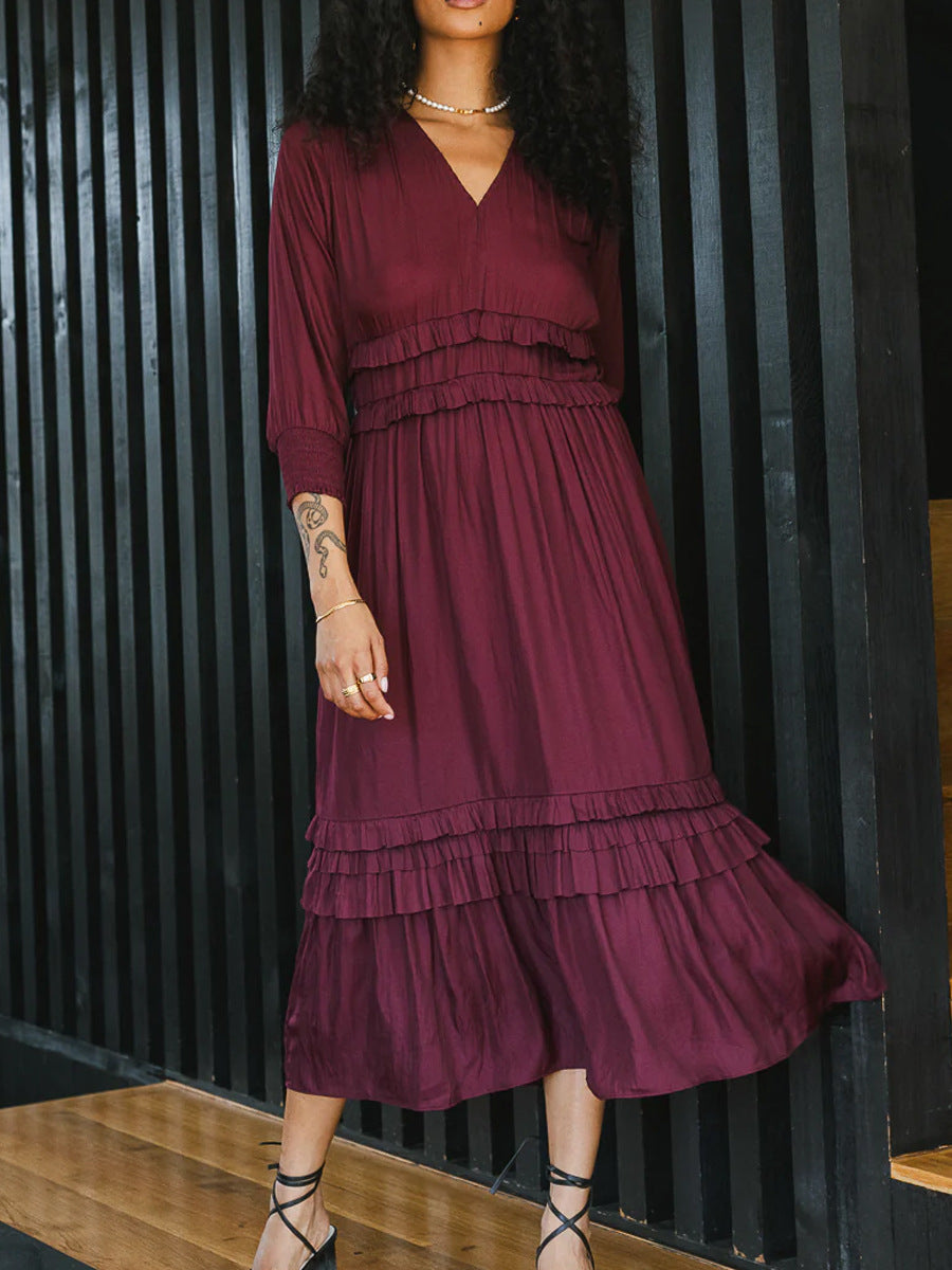 Tiered Ruffle Cotton Blend Midi Dress