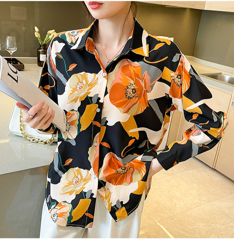 Women's Blouse - Floral Print - Long Sleeve - Button Down - Relaxed Fit