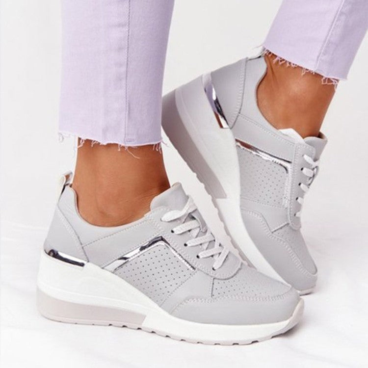Women's Wedge Sneakers - Hidden Heel - Perforated Breathable Design - Chunky Sole