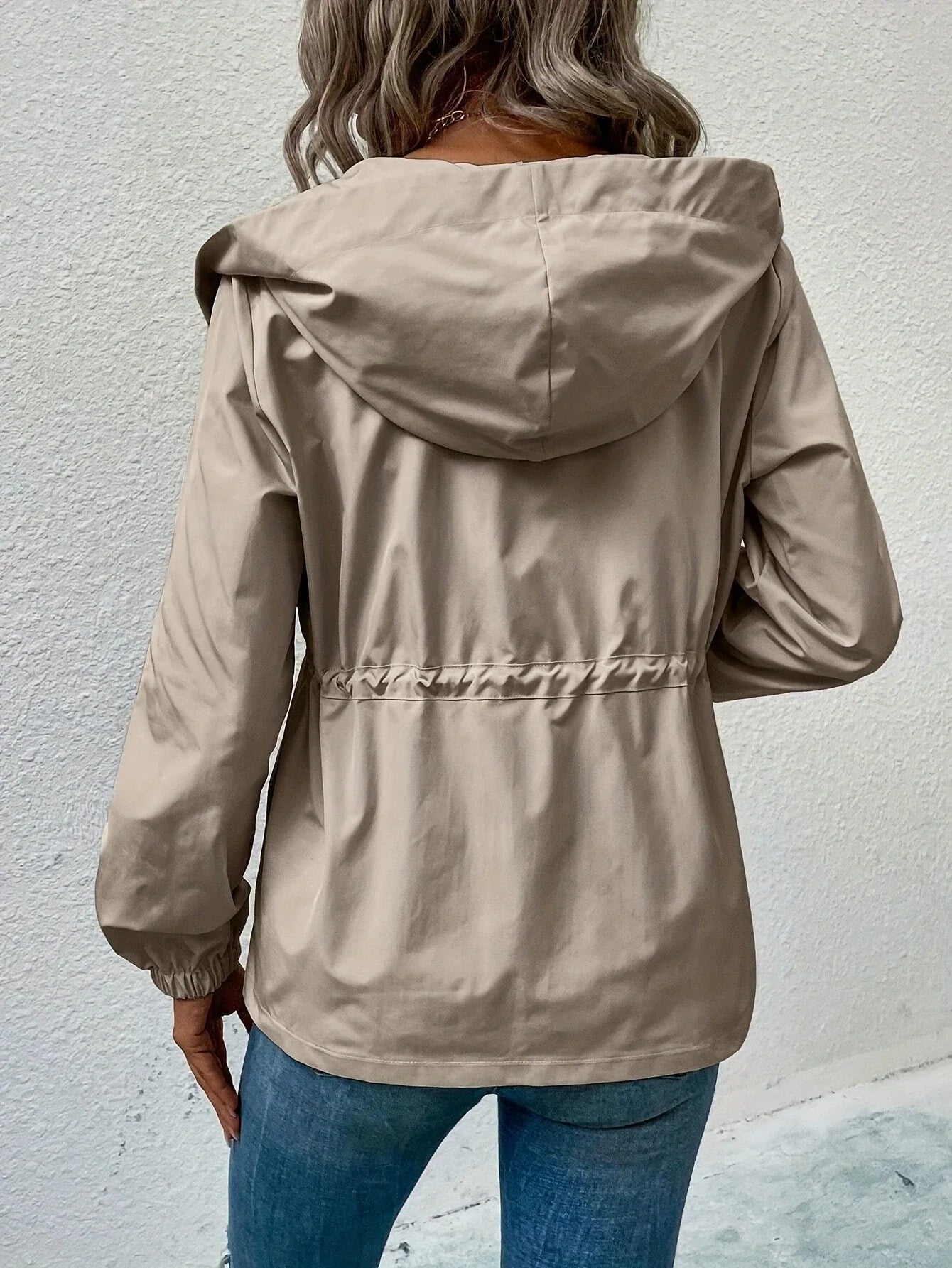 Women’s Outdoor Jacket – Waterproof Shell – Hooded – Adjustable Waist – Hip Length