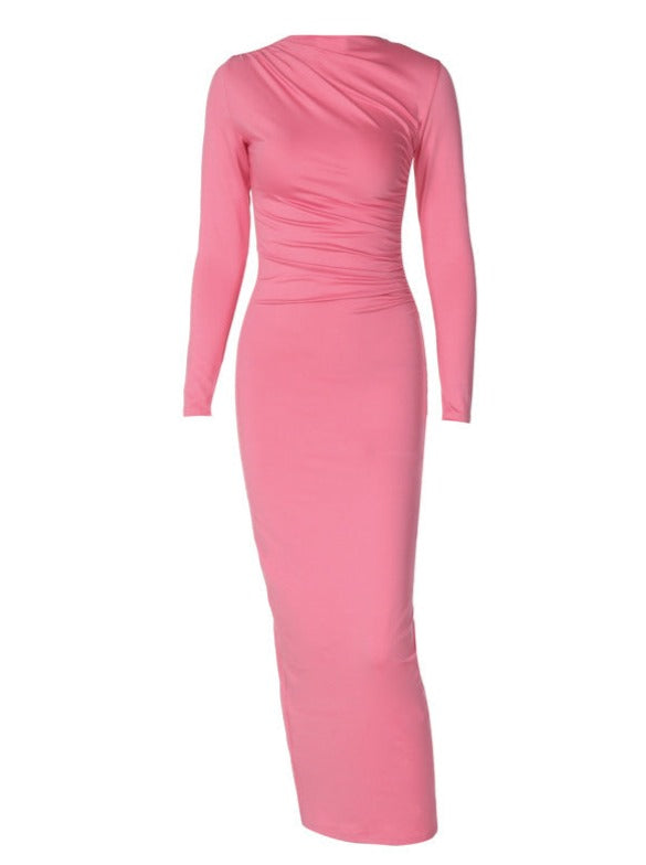 Women’s Maxi Dress - Bodycon Fit - Long Sleeve - High Neck - Elegant Ruched Design