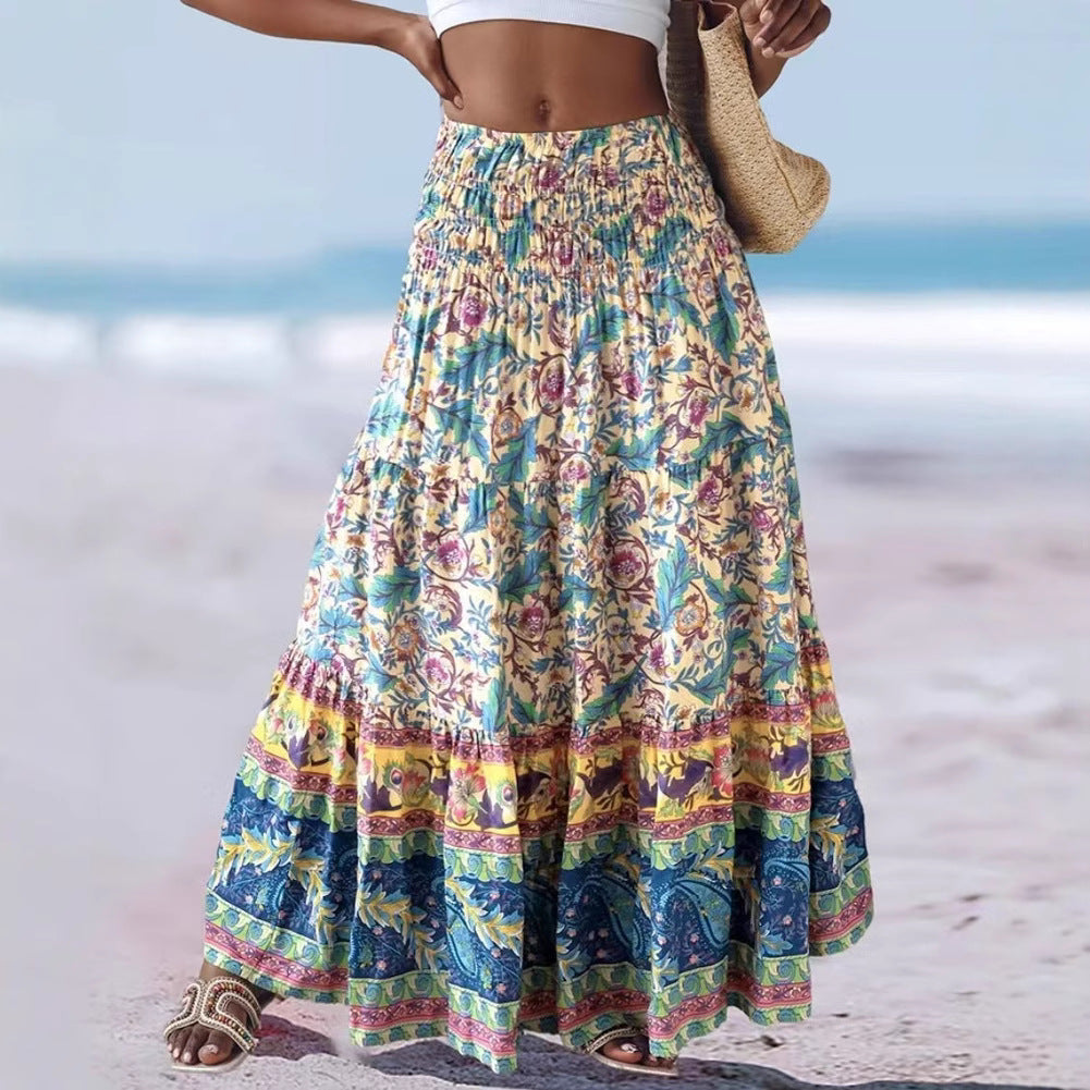 Women’s Maxi Dress – Strapless Bandeau Top – Flowy Fit – Bohemian Print Skirt