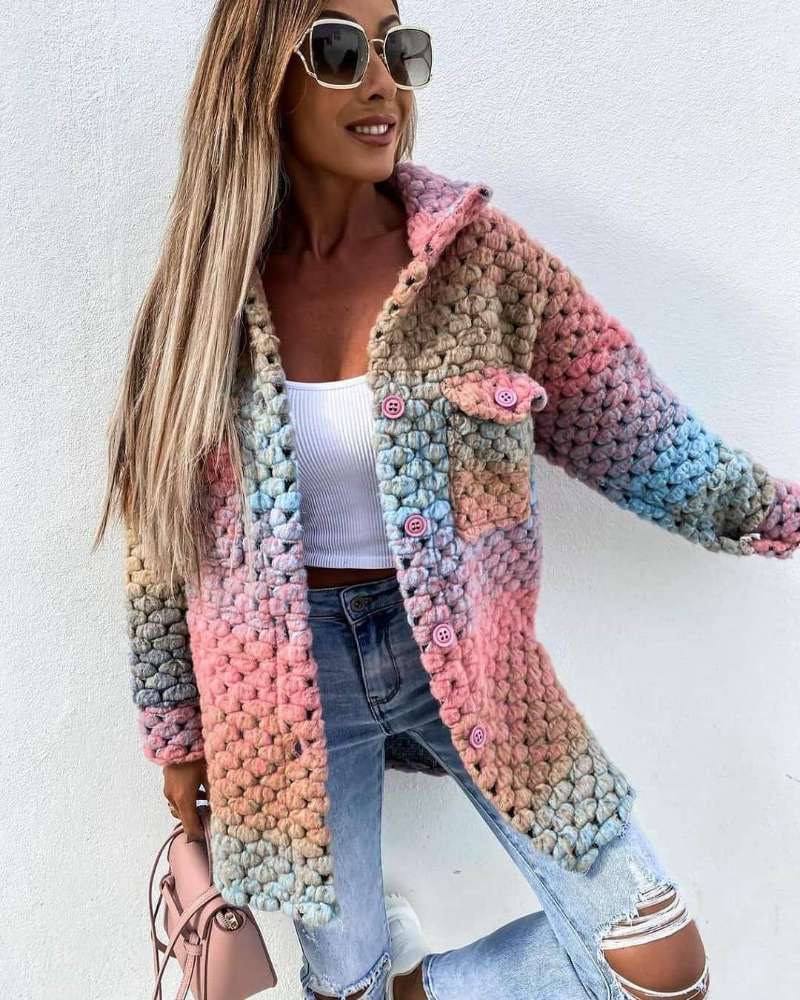 Women's rainbow print warm coat