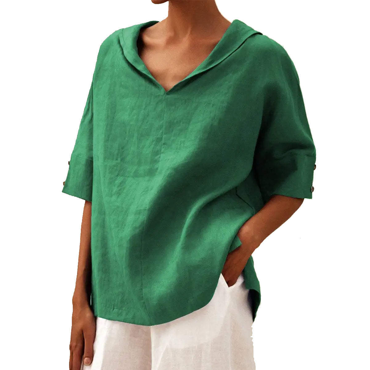 Women's Loose Tunic Top - Casual Half Sleeve - Relaxed Pullover Top