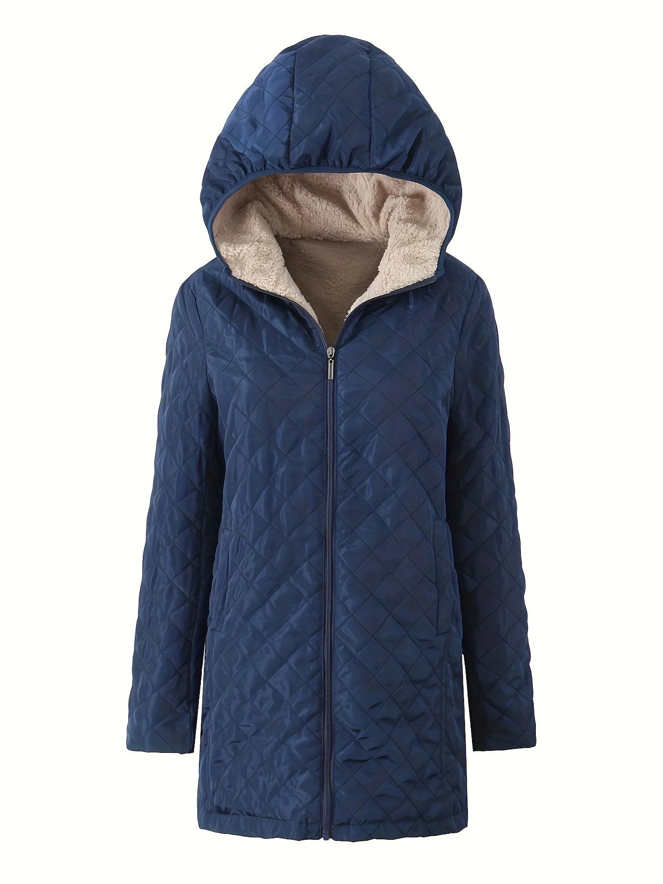 Women’s Quilted Hooded Jacket – Plush Lined – Relaxed Fit – Mid-Thigh Length Warm Outerwear