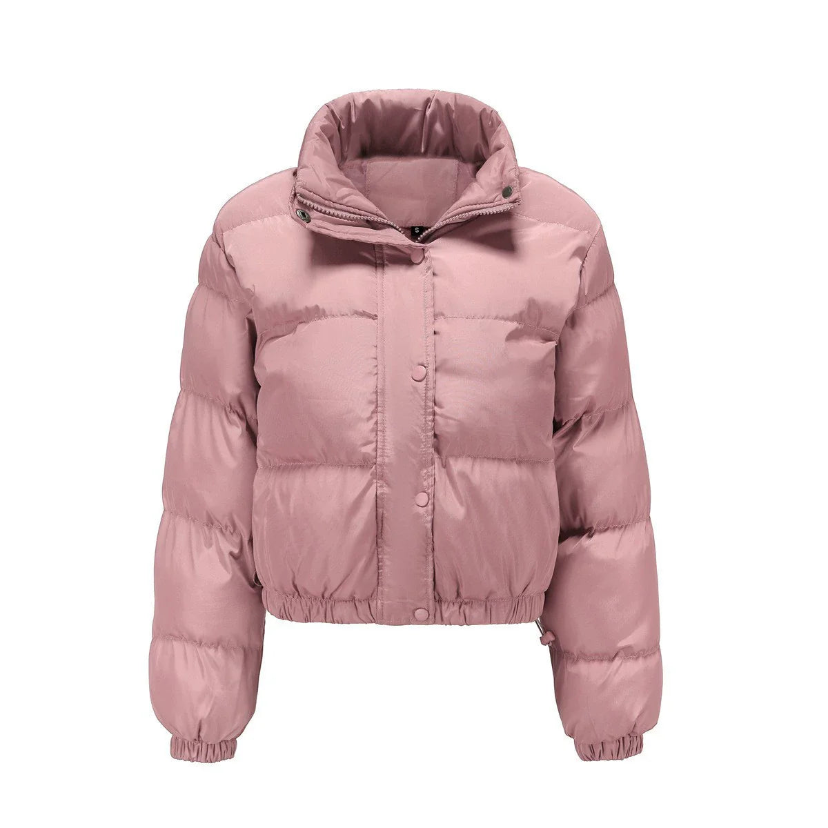 Women’s Puffer Jacket – Oversized Fit – Quilted Padding – High Collar – Cropped Hem