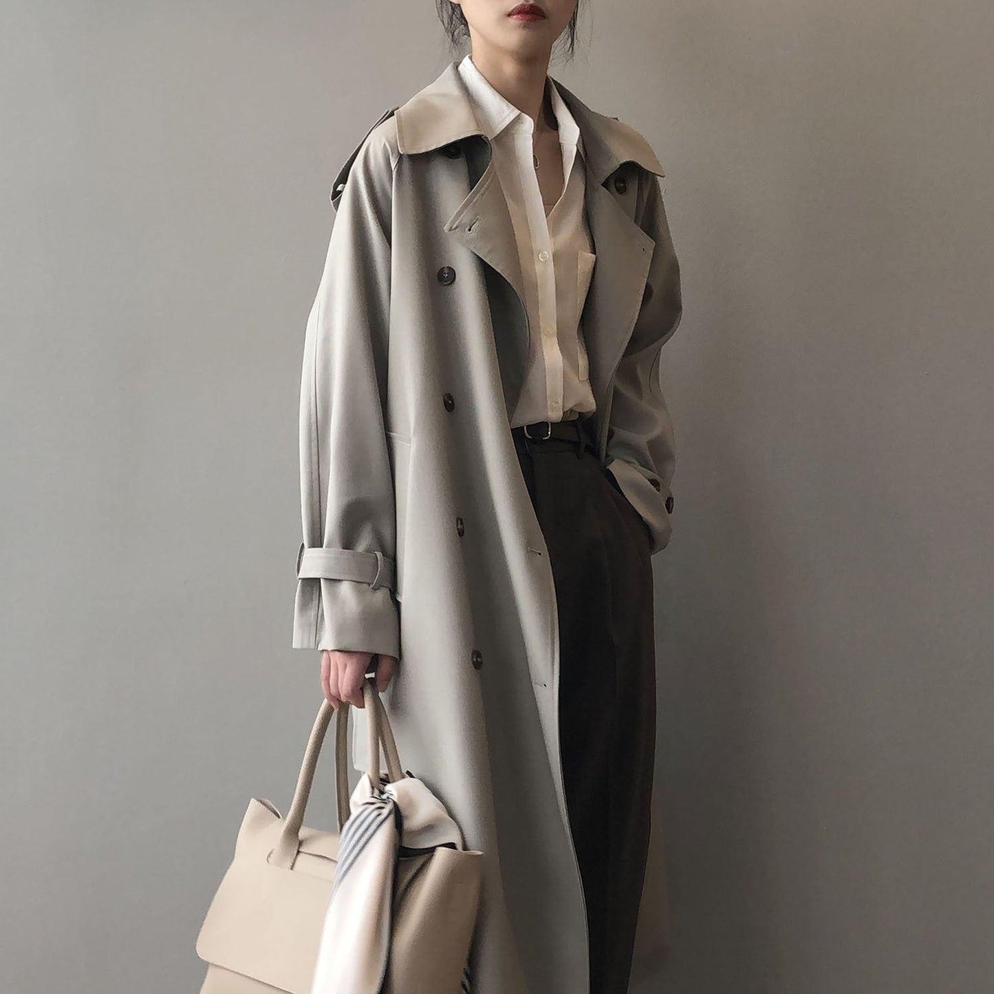 Women’s casual long belted waist trench coat
