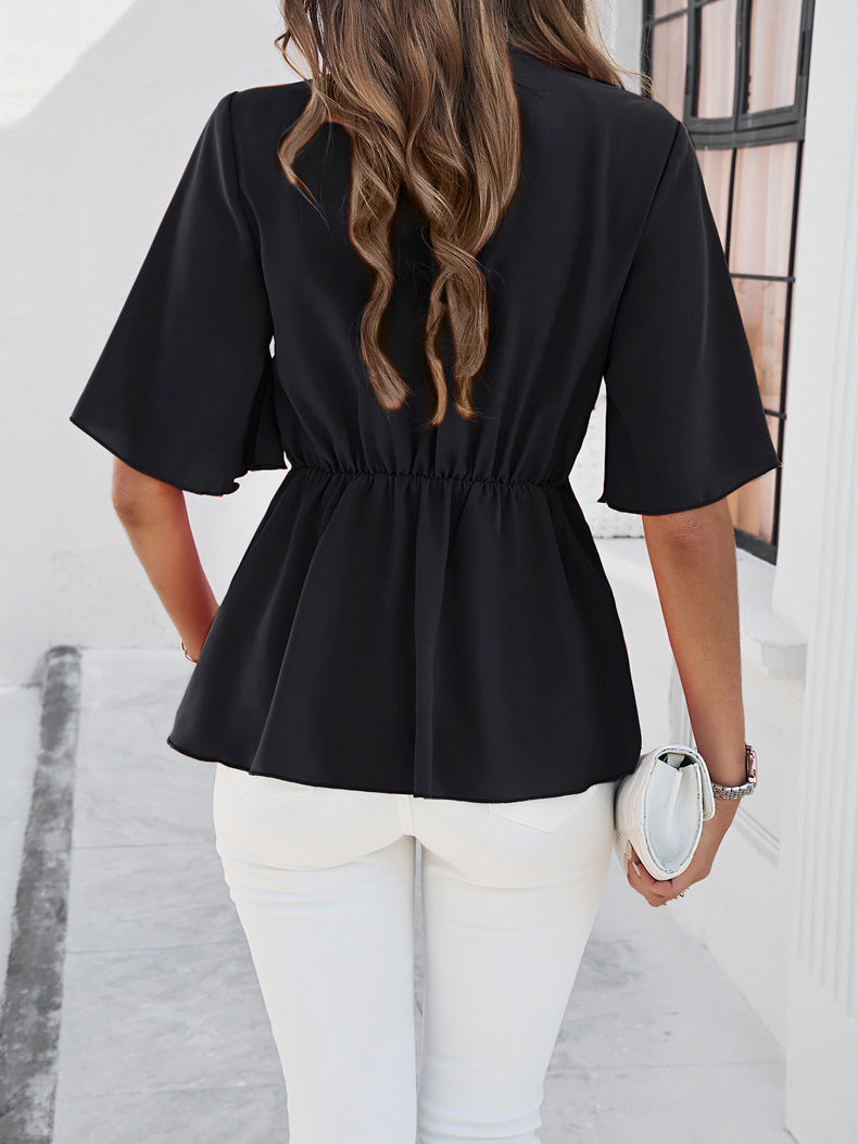 Elegant Fit Wrap Tie Blouse