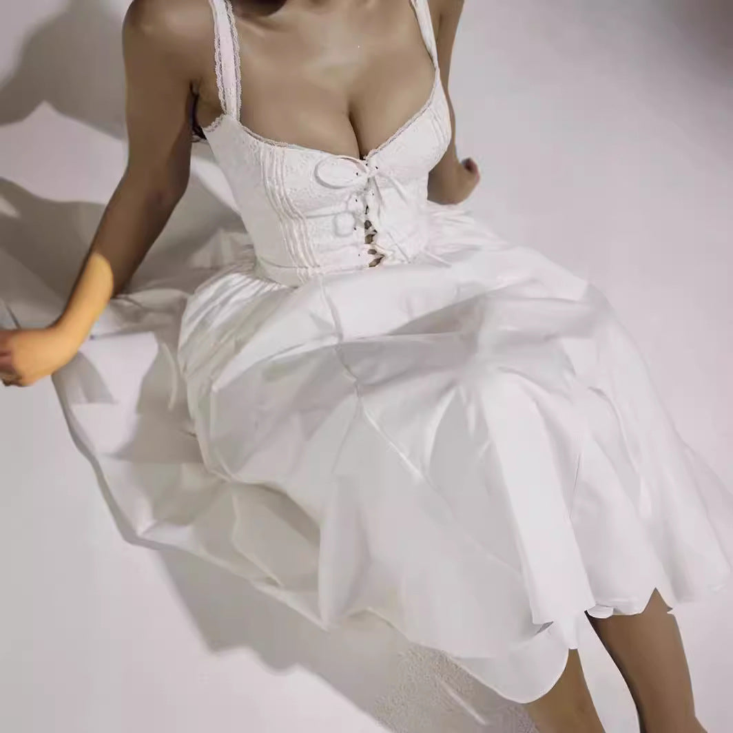Women’s Midi Dress – Off-Shoulder – Fitted Bodice – A-Line Skirt – Lace Detail