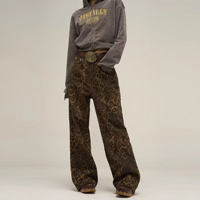 Women’s retro leopard wide leg pants