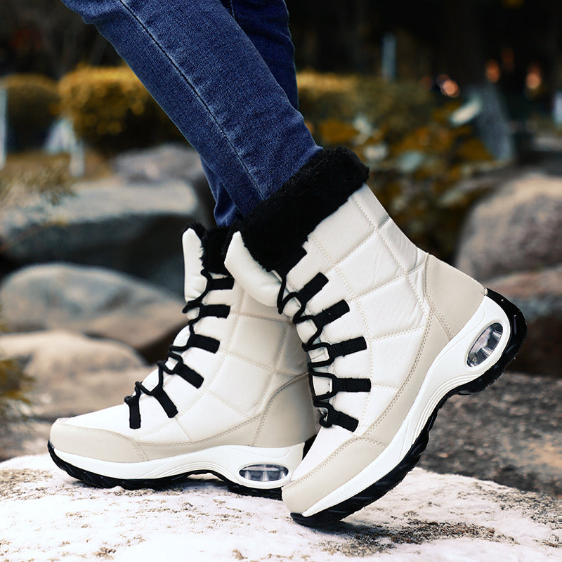 Women’s Boots - Mid-Calf Quilted Shaft - Lace-Up Closure - Air Cushion