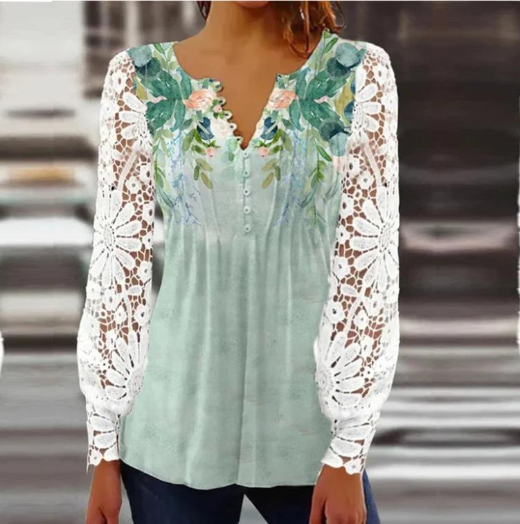 Lace Sleeve Relaxed Fit Pleated Blouse