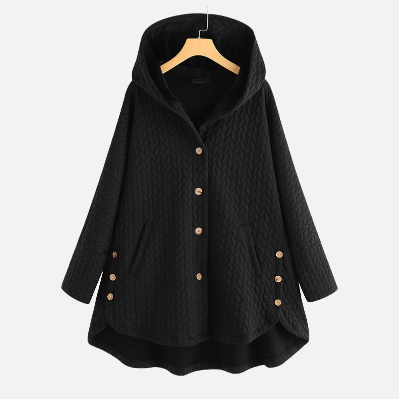Women’s Coat - Quilted Knit - Hooded - Mid-Thigh Length