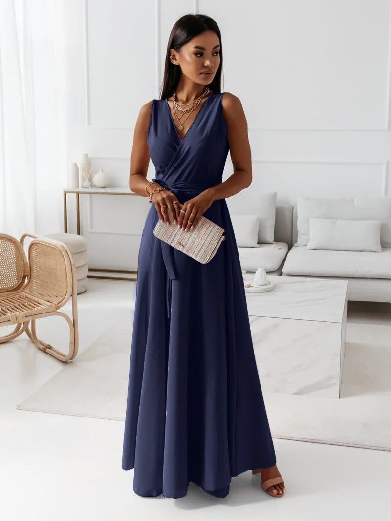 Women's Maxi Dress - V-Neck Sleeveless - Flowing A-Line Elegant Fit