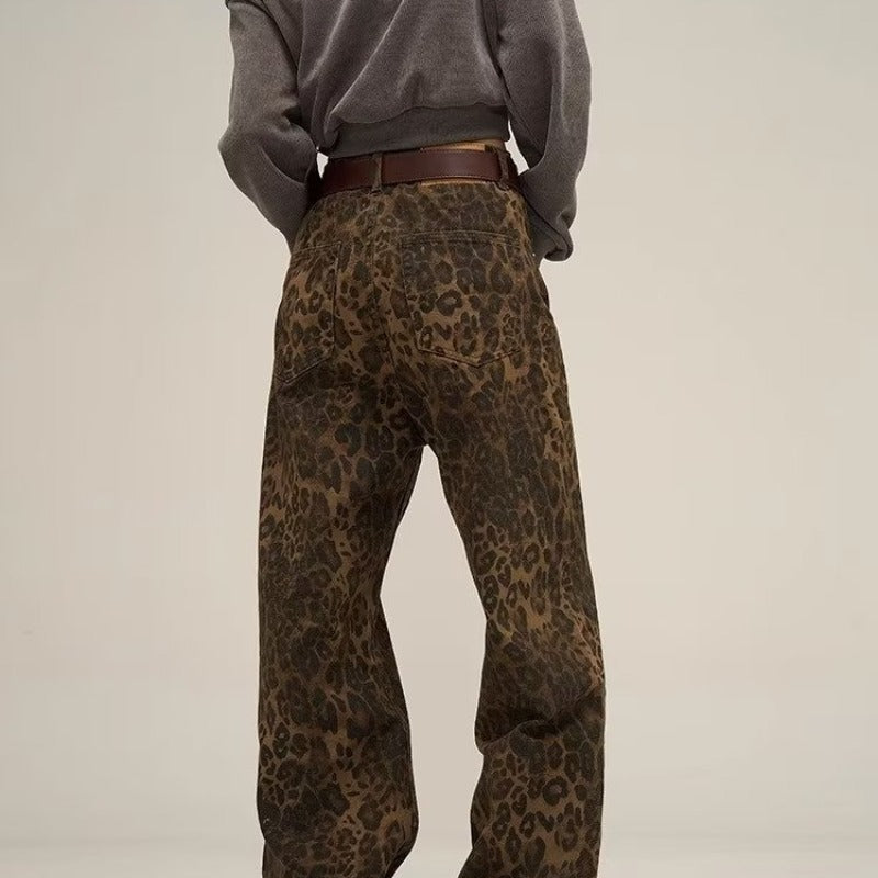 Women’s retro leopard wide leg pants