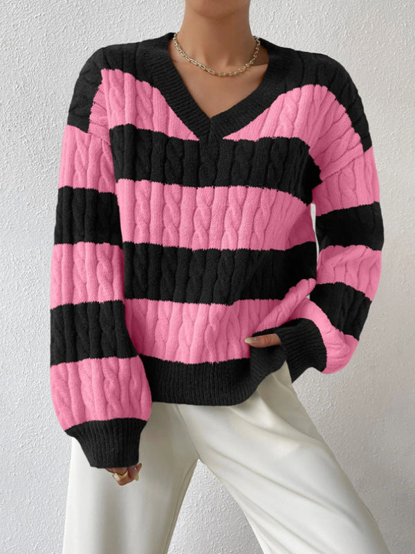 Women's striped v-neck sweater