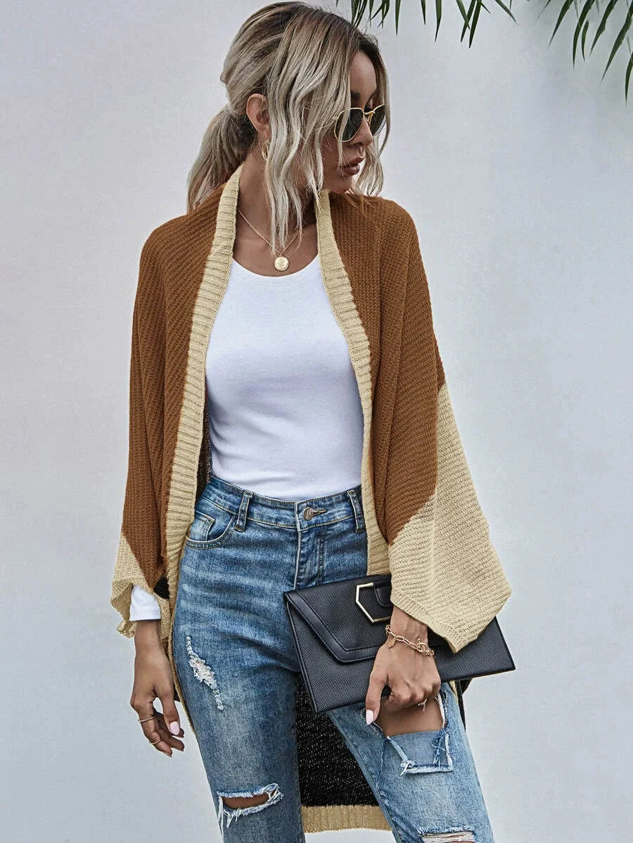 Women’s Cardigan Sweater – Oversized Fit – Knit Wool – Open Front – Batwing Sleeves