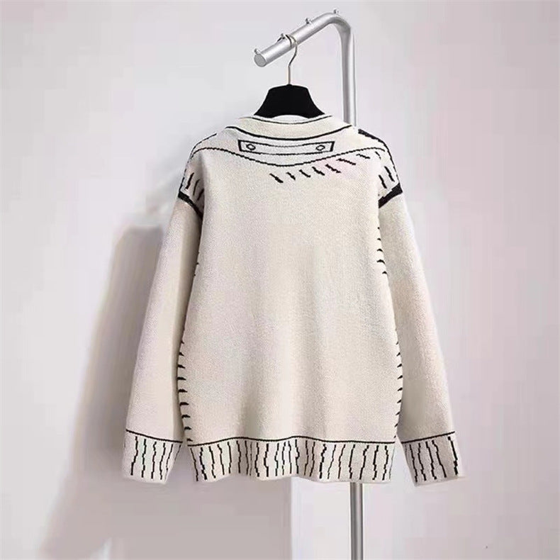 Women's black and white knitted loose slouchy cardigan