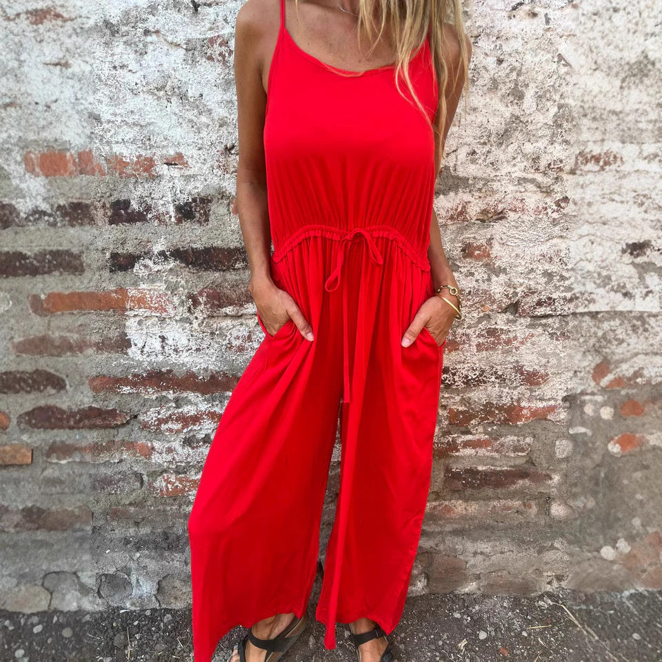 Women’s Jumpsuits – Wide Leg – Adjustable Waist – Sleeveless