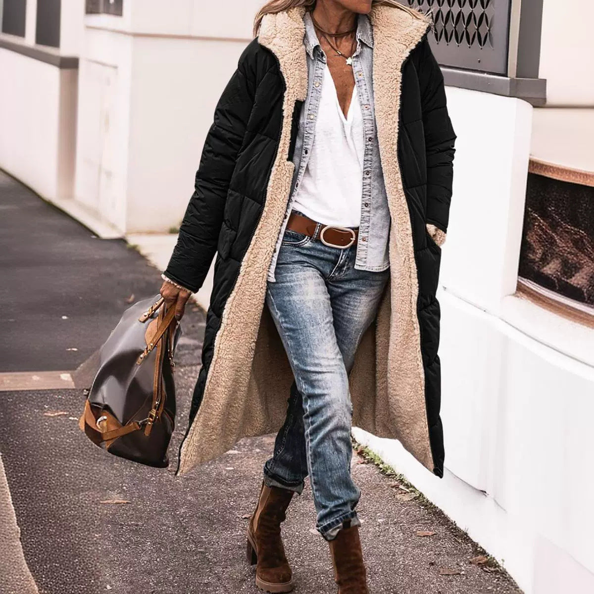 Reversible Hooded Knee-Length Jacket