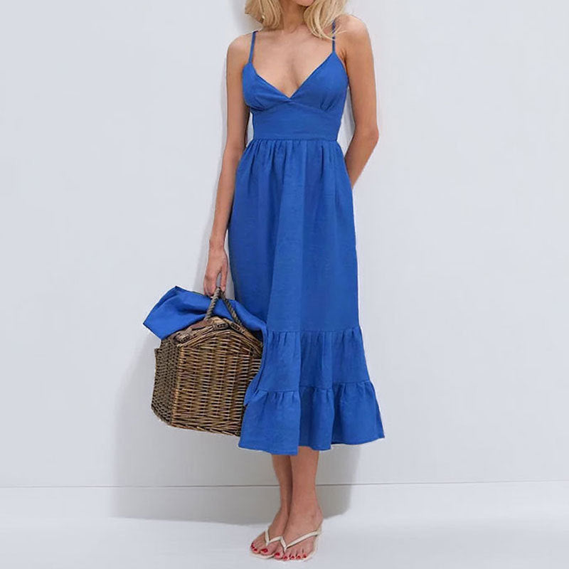 Fitted Cotton Blend Tiered Midi Dress