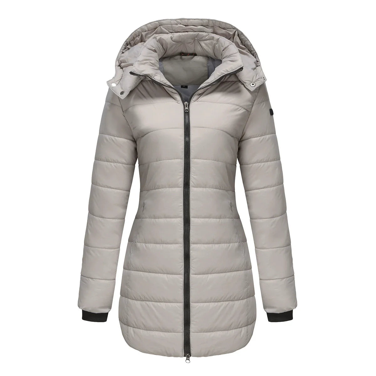 Women’s Puffer Jacket – Quilted Mid-Length Fit – Detachable Hood – Zipper Closure