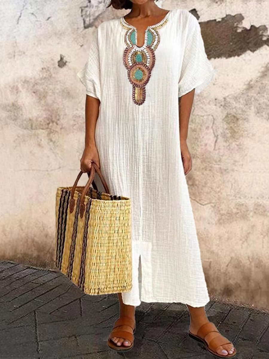Summer Bohemian Embroidered Maxi Dress – Airy Summer Clothes