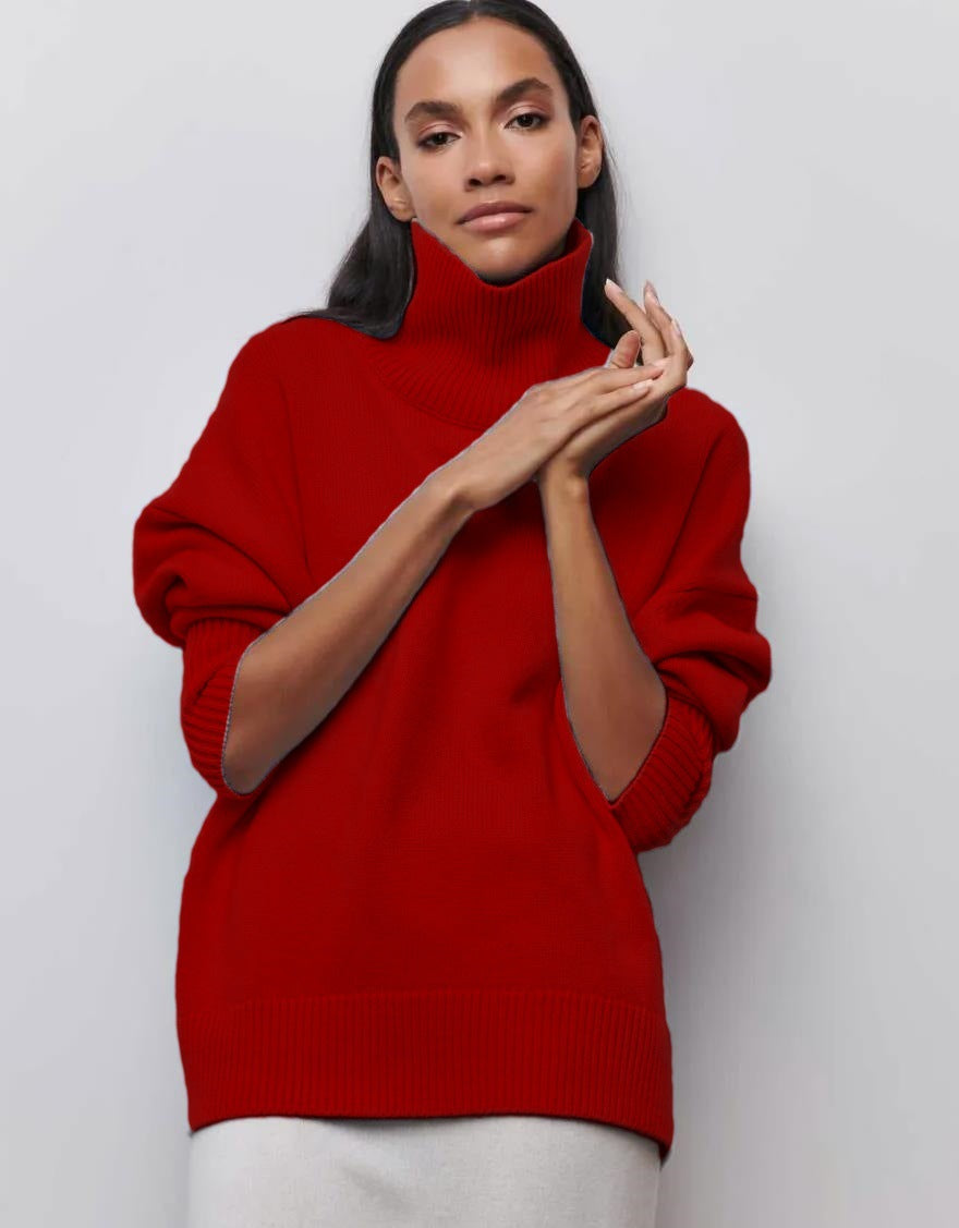 Women’s Turtleneck Sweater – Oversized Fit – Soft Knit – Ribbed Hem and Cuffs