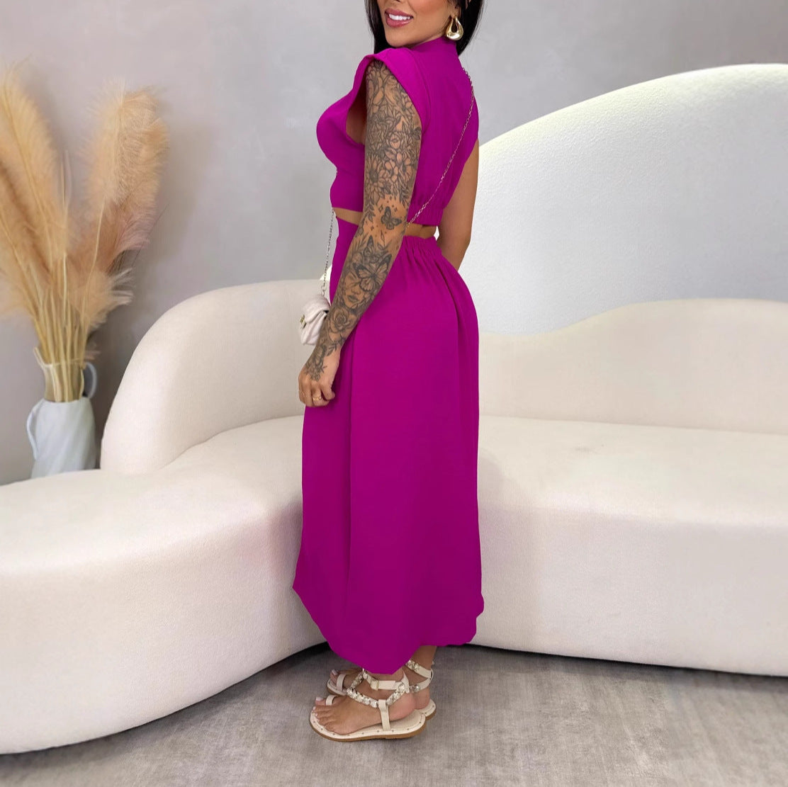 Cut-Out Waist Slim Fit Midi Dress
