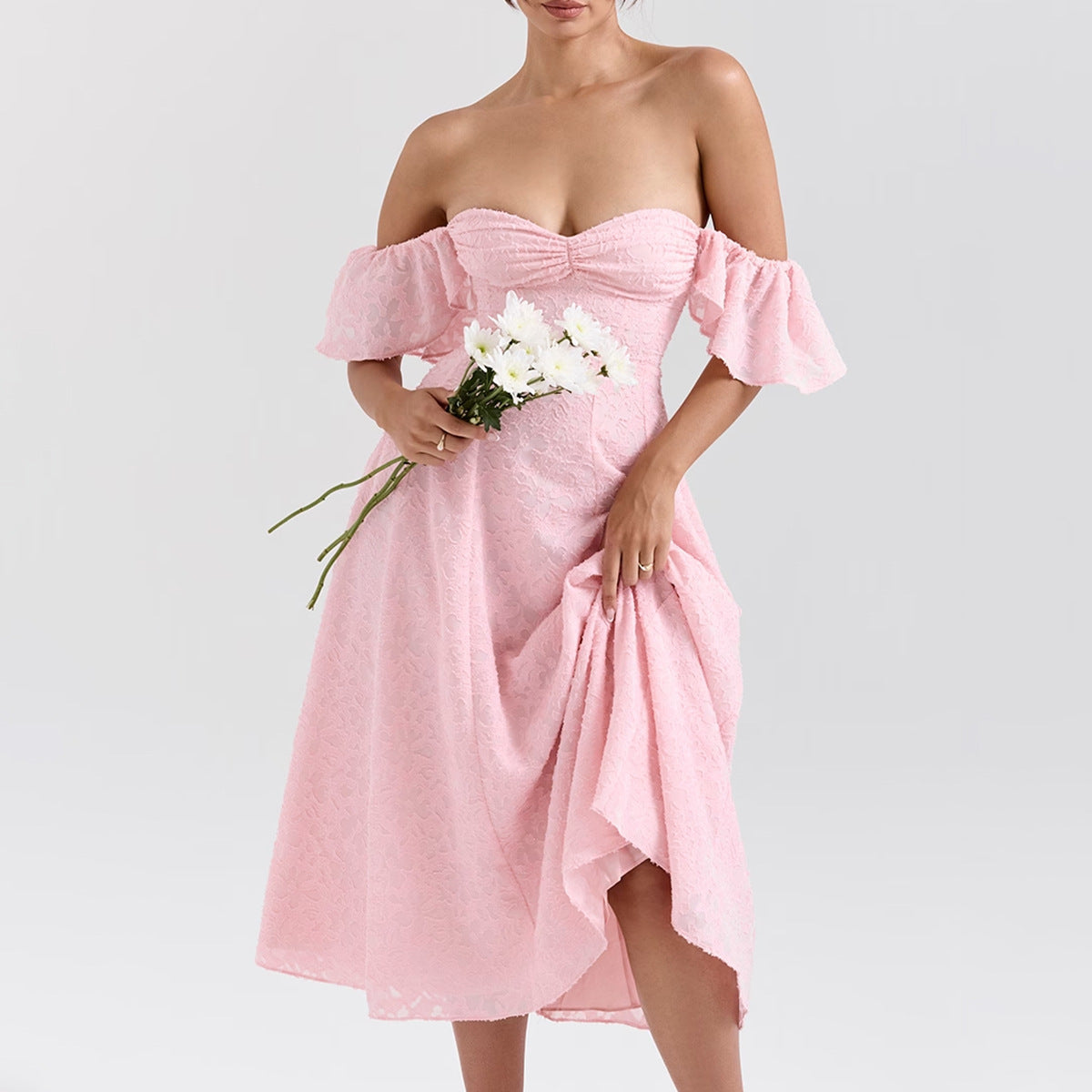 Lace Off Shoulder Midi Dress