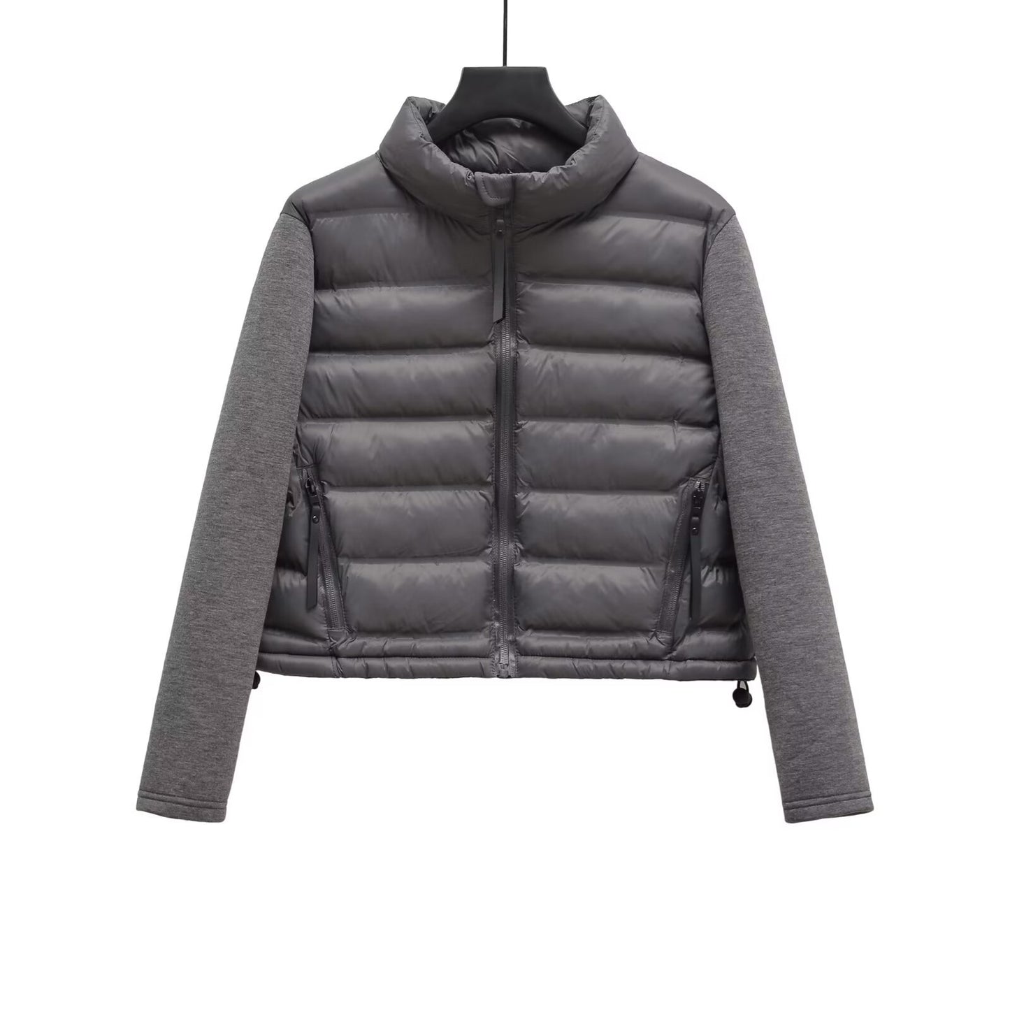 Women's winter puff coat with a notched neckline and zipper closure