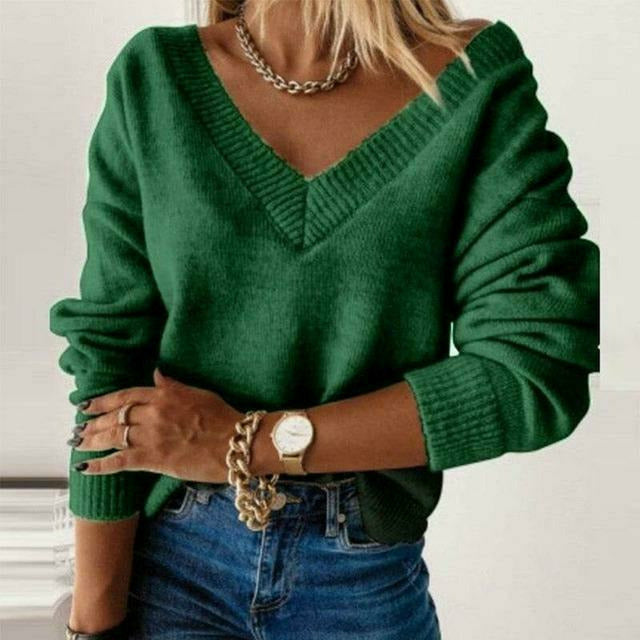 Women's v neck solid color sweater