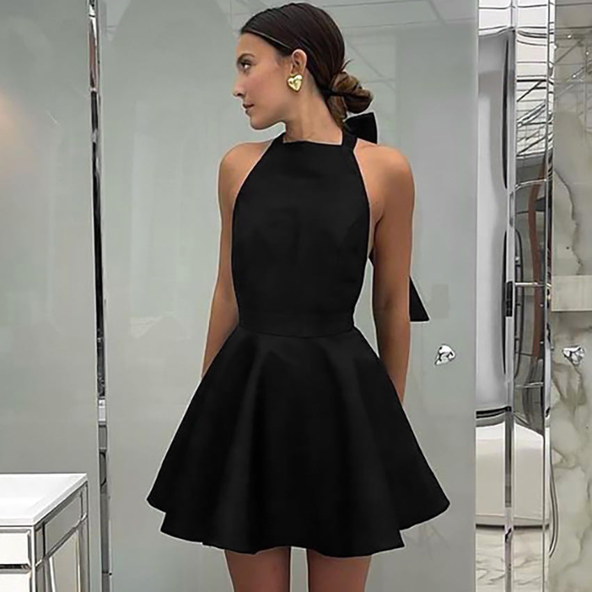 Women's Halter Neck Dress - Backless High Waist A-Line - Elegant Cocktail Wear