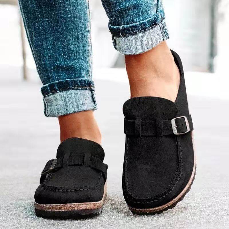 Women's Clogs - Slip-On Closed Toe - Cork Sole with Buckle Strap - Casual Comfort