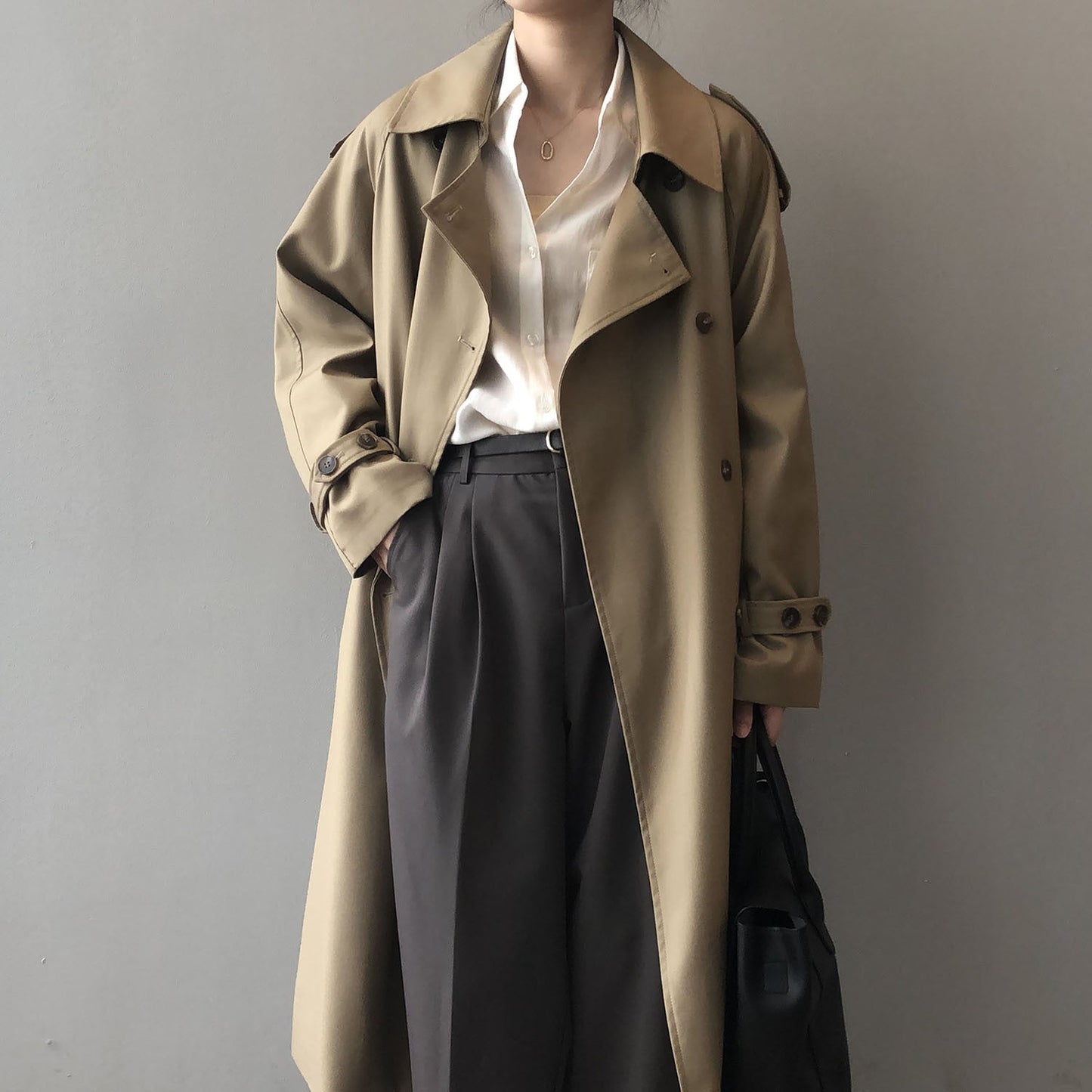 Women’s casual long belted waist trench coat