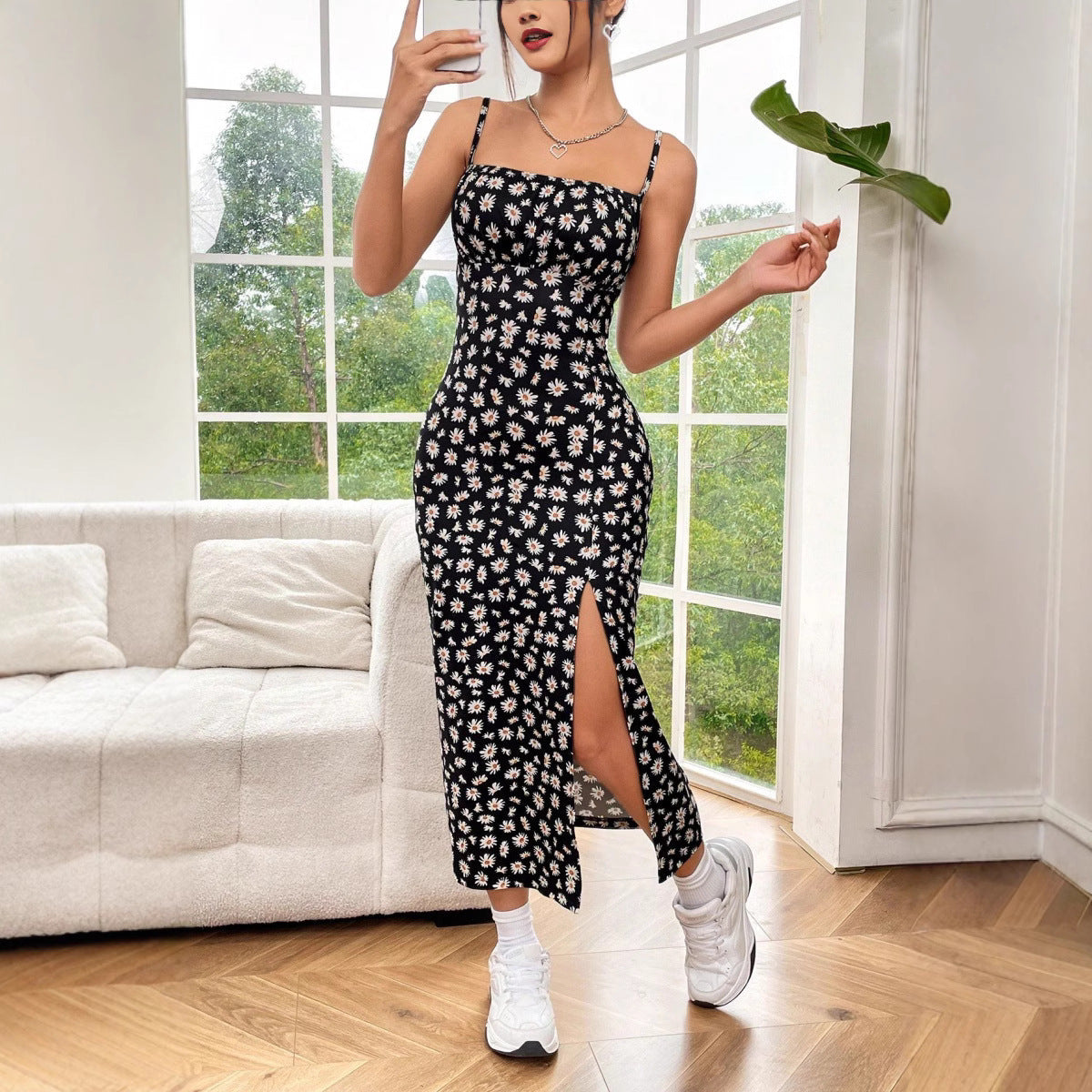 Floral Print Bustier Bodice Midi Dress