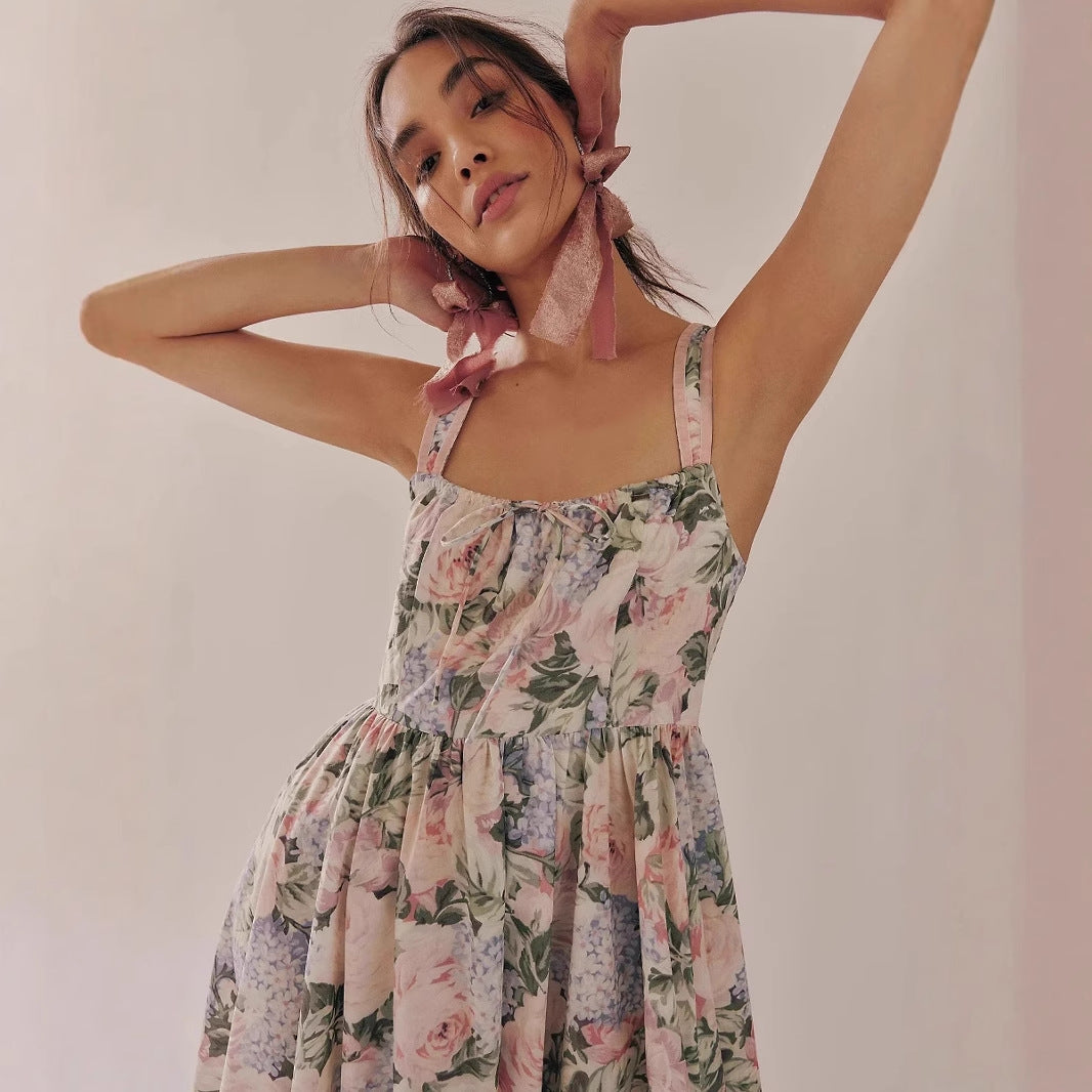 Women’s Maxi Dress – Chiffon – Bohemian Fit – Pleated Floral Tiered Skirt – Spaghetti Strap