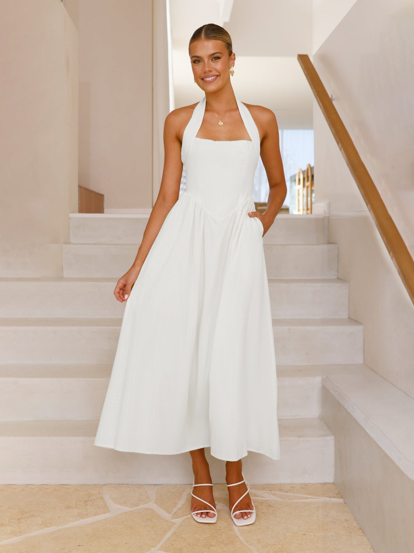 Halter Neck Sleeveless Midi Dress For Women