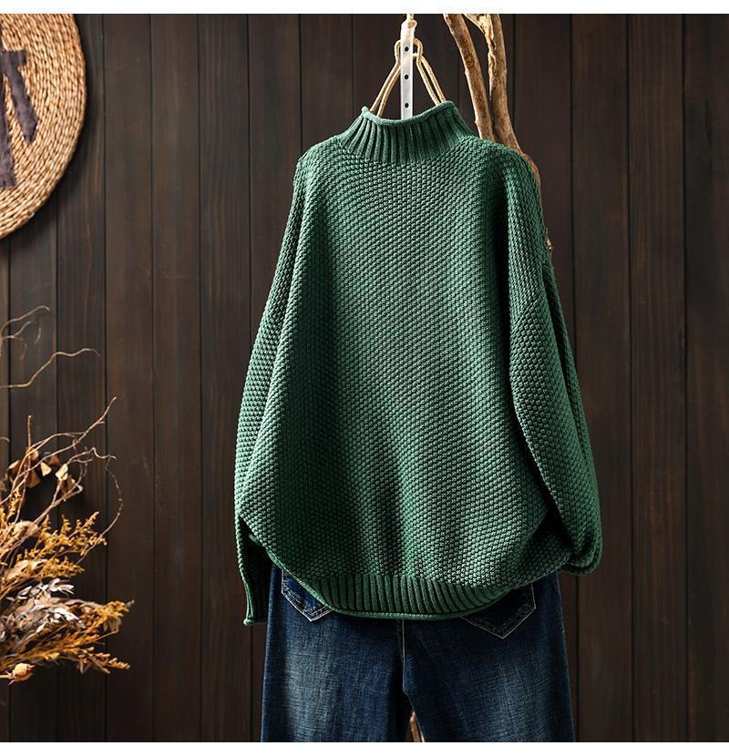 Women’s Oversized Sweater – Waffle Knit – Mock Neck – Dolman Sleeve – Ribbed Trim